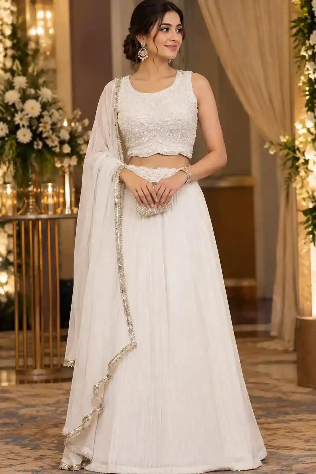 All-White Hand-Embroidered Lehenga Set 1 All-White Hand-Embroidered Lehenga Set
