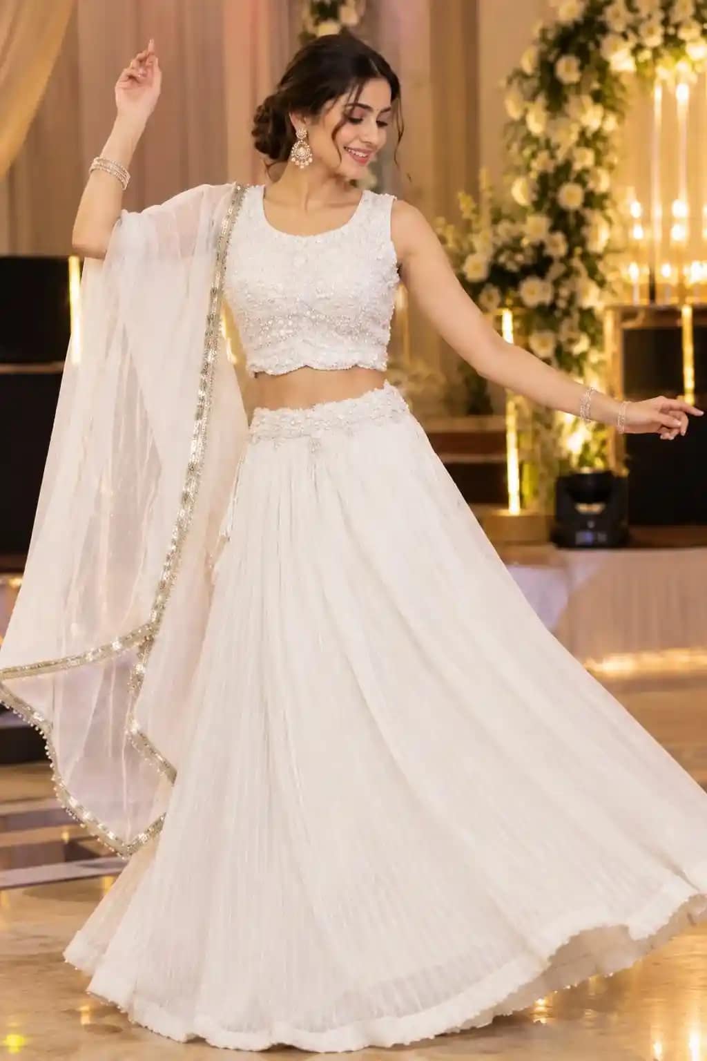 All-White Hand-Embroidered Lehenga Set 3 All-White Hand-Embroidered Lehenga Set - Image 3