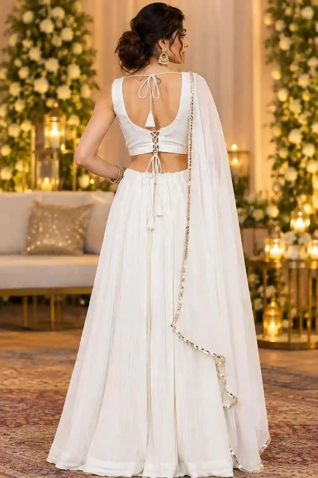 All-White Hand-Embroidered Lehenga Set 2 All-White Hand-Embroidered Lehenga Set - Image 2