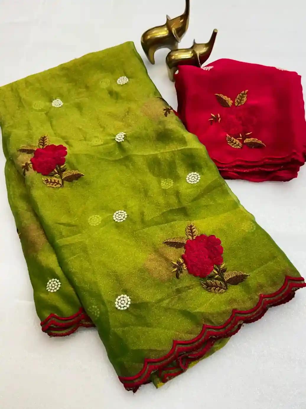 Designer Embroidered Organza Feel Silk Saree - Image 5