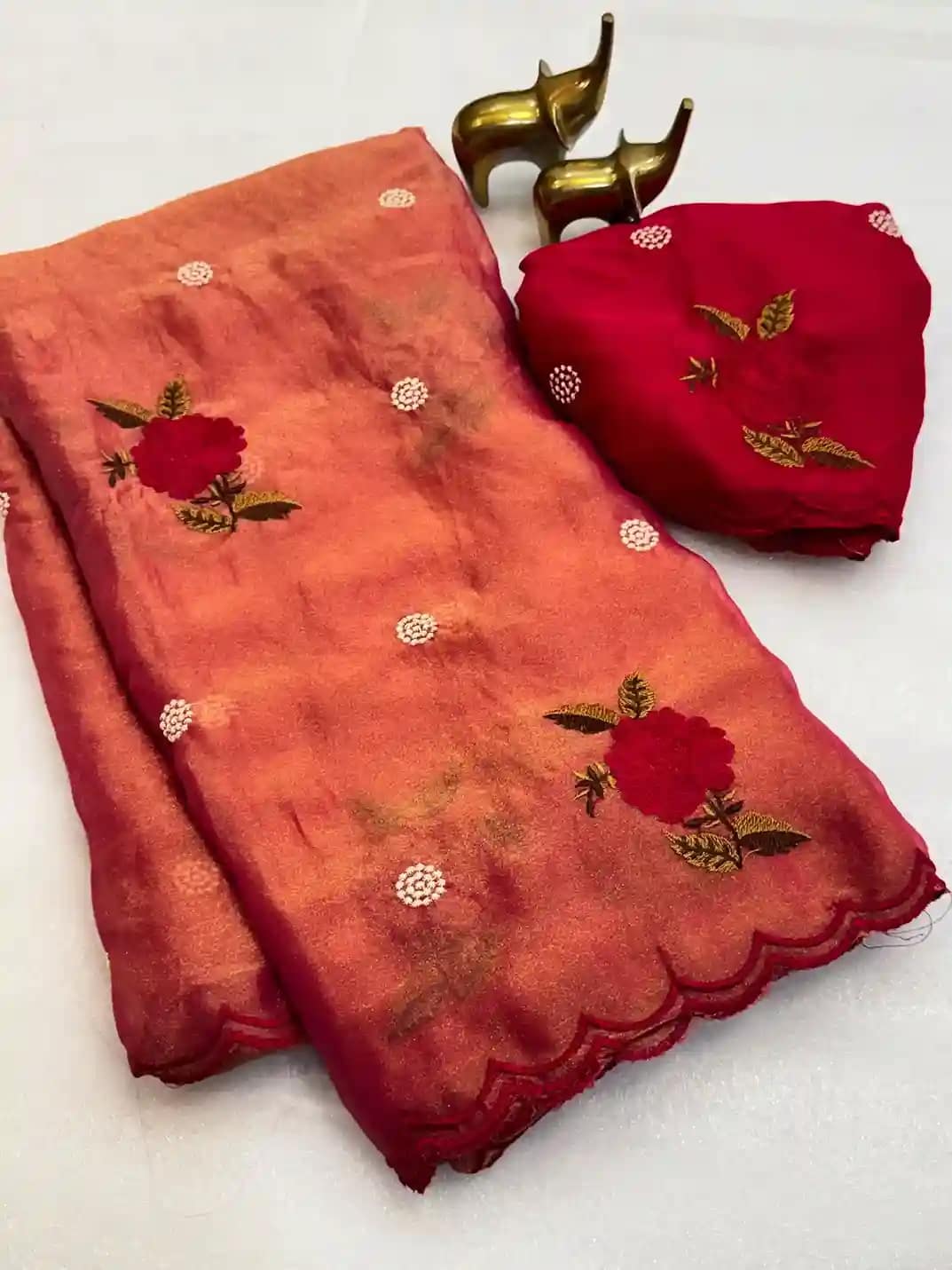 Designer Embroidered Organza Feel Silk Saree - Image 7