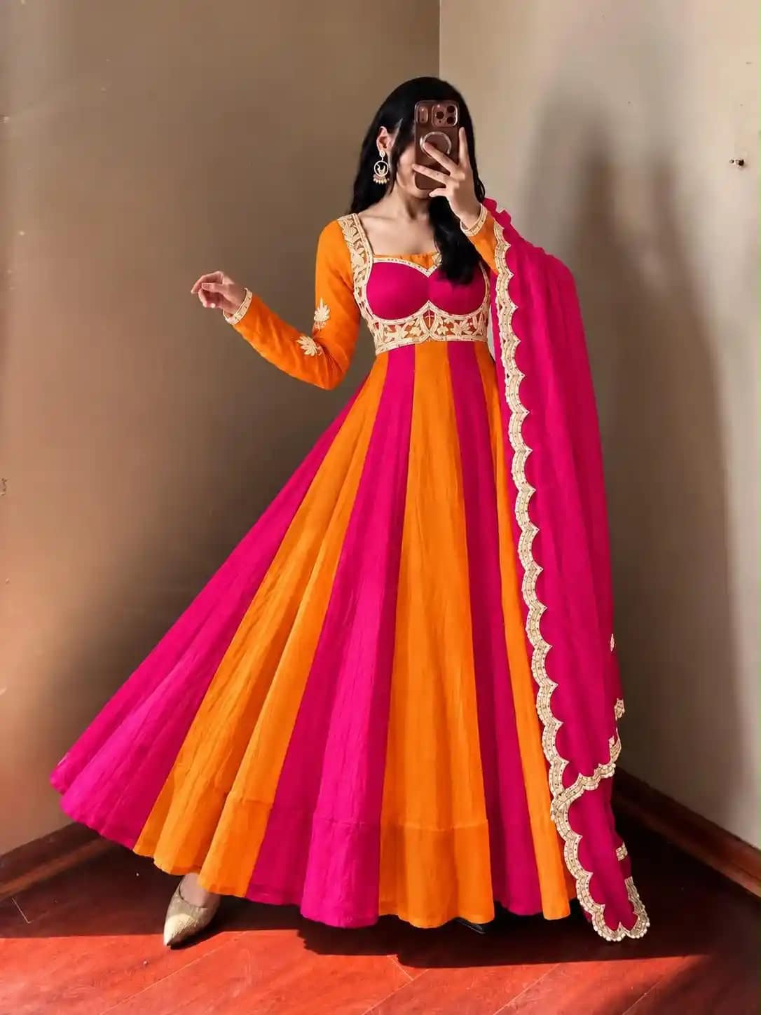 Fendy Silk Party Gown and Dupatta Set - Pink or Royal Blue 6 Fendy Silk Party Gown and Dupatta Set - Pink or Royal Blue - Image 6