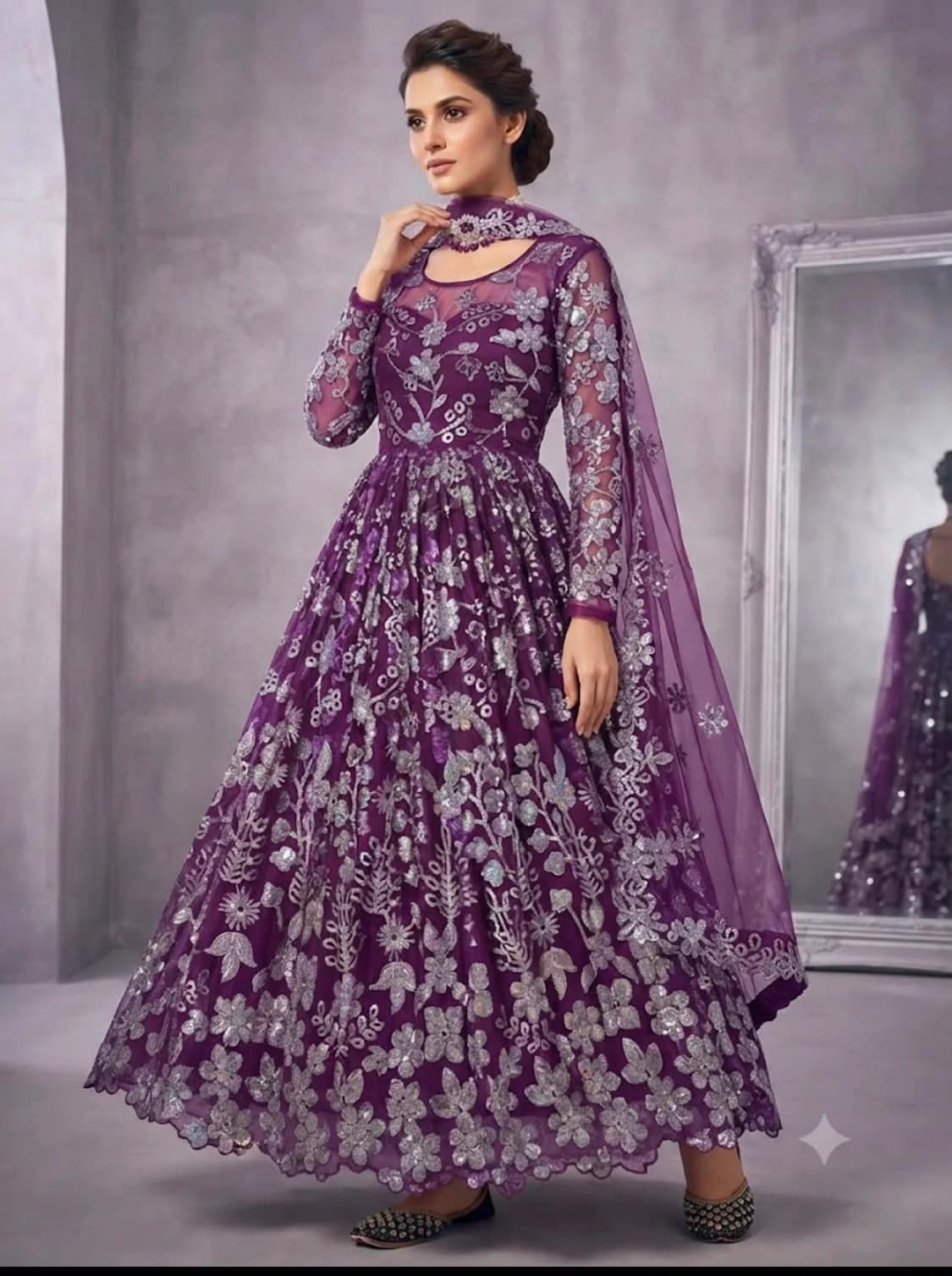 Stunning Purple Net Anarkali Gown 1 Stunning Purple Net Anarkali Gown