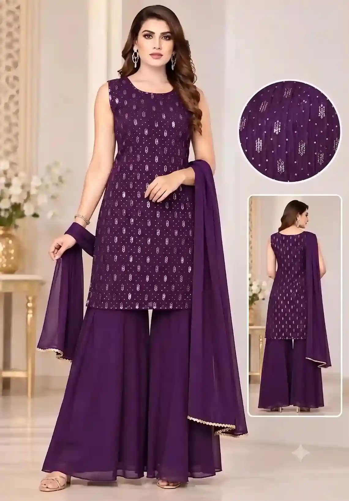 Purple Georgette Kurti Set with Sequin Work 1 Purple Georgette Kurti Set with Sequin Work