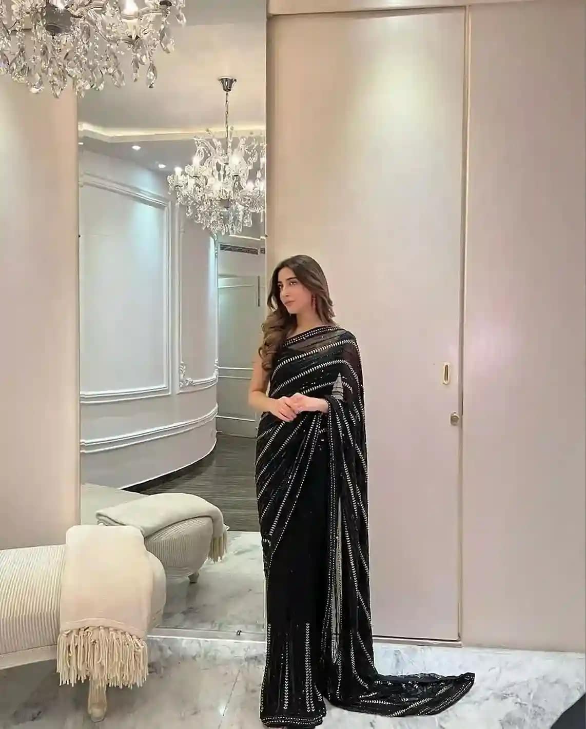 Soft Georgette 3mm Sequins Saree with Lace Border 6 Soft Georgette 3mm Sequins Saree with Lace Border - Image 6