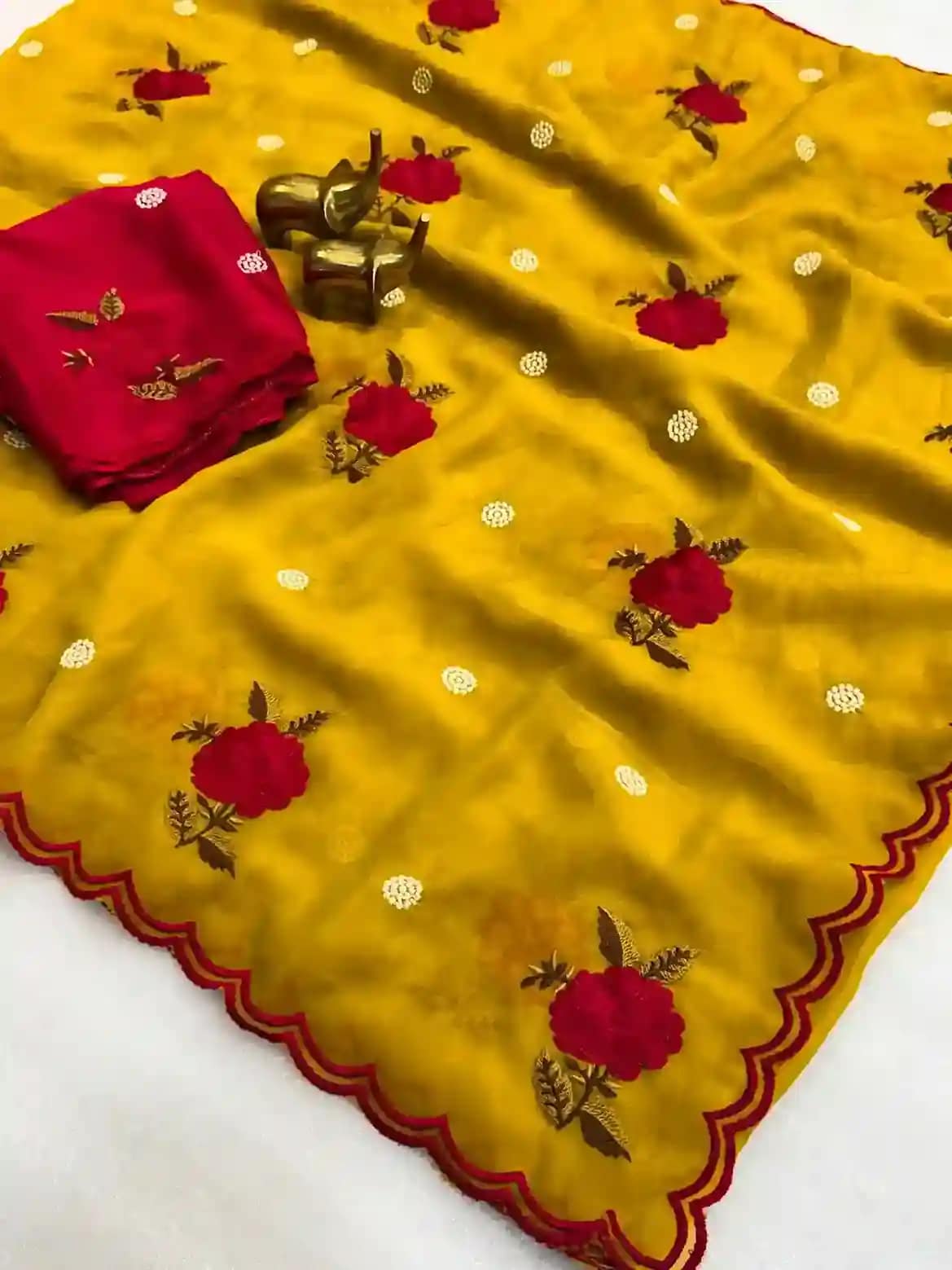 Designer Embroidered Organza Feel Silk Saree - Image 4