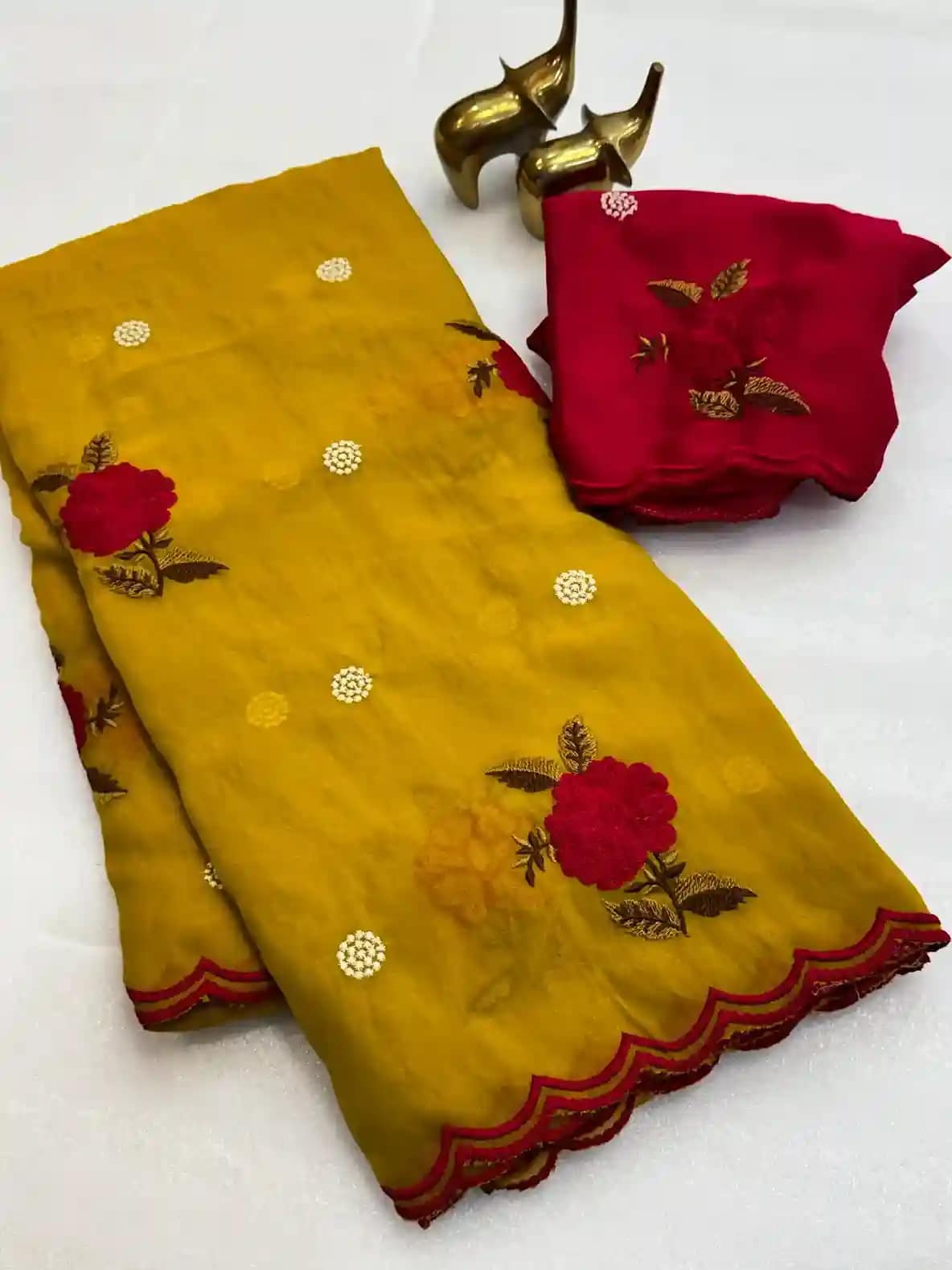 Designer Embroidered Organza Feel Silk Saree - Image 3