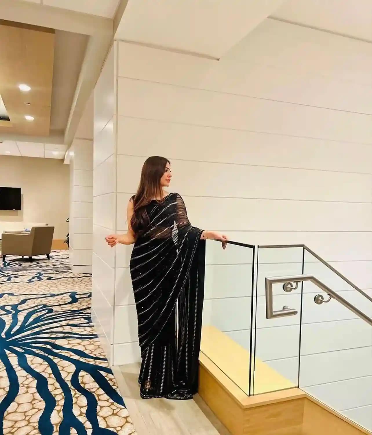 Soft Georgette 3mm Sequins Saree with Lace Border 5 Soft Georgette 3mm Sequins Saree with Lace Border - Image 5
