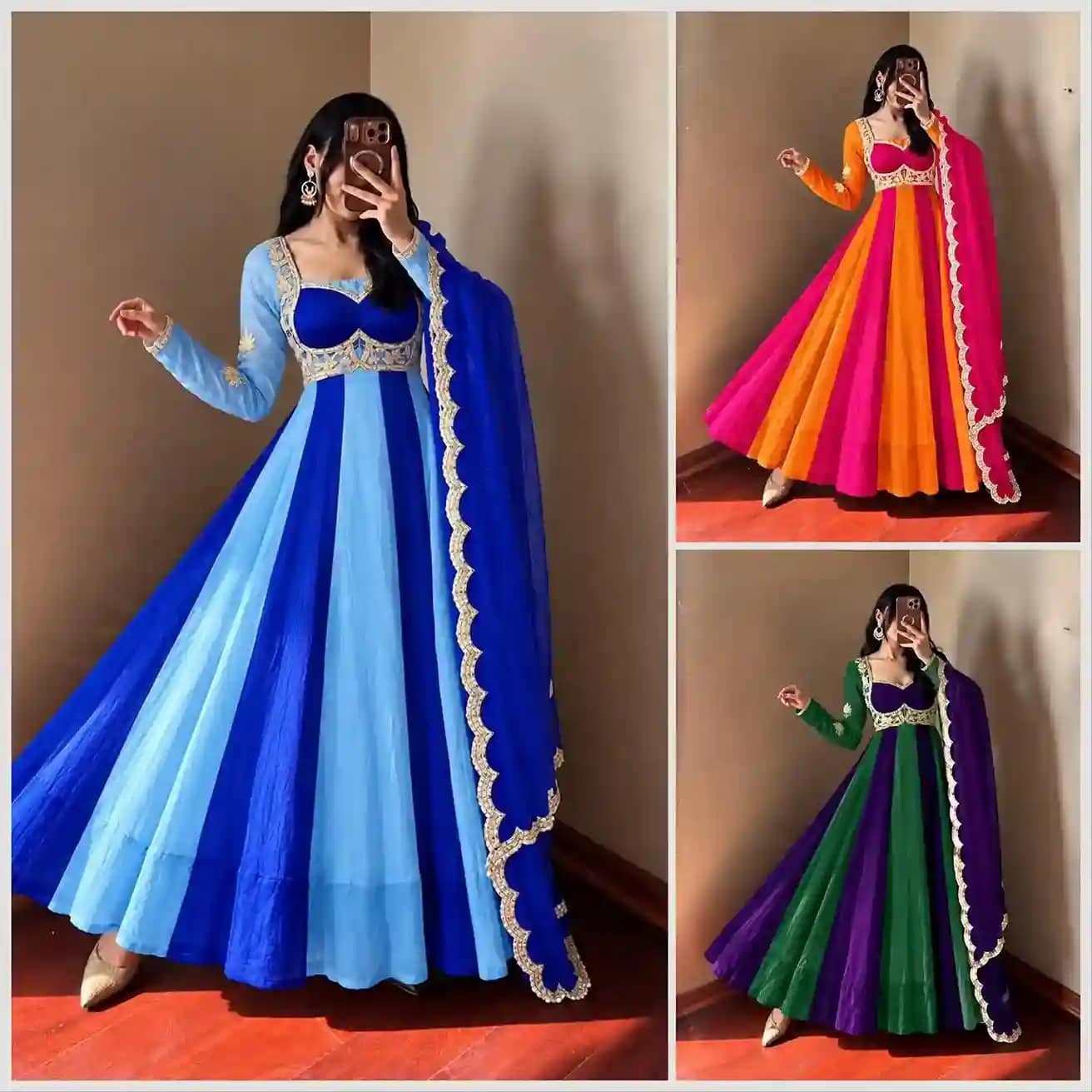Fendy Silk Party Gown and Dupatta Set - Pink or Royal Blue 8 Fendy Silk Party Gown and Dupatta Set - Pink or Royal Blue - Image 8