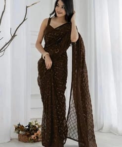 Elegant Brown Sequin Net Saree 4 Elegant Brown Sequin Net Saree