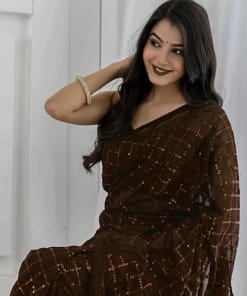 Elegant Brown Sequin Net Saree 5 Elegant Brown Sequin Net Saree
