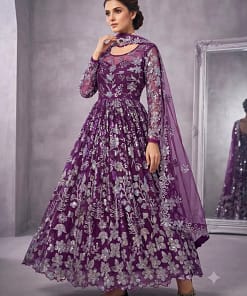 Stunning Purple Net Anarkali Gown