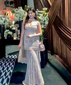 Heavy Soft Net Chino Sequins Palazzo Suit Set