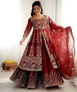 Crunchy Silk Embroidered Sequins Lehenga Set