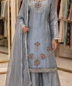 Embroidered Fendy Silk Kurti Sharara Set 13 Embroidered Fendy Silk Kurti Sharara Set - Image 3