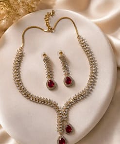 Ruby American Diamond Necklace Set 3 Ruby American Diamond Necklace Set - Image 2