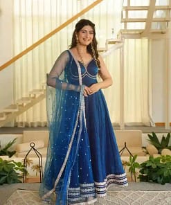 Designer Fendy Silk Gown with Pant & Dupatta Set