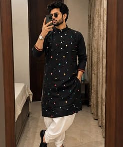 Men’s Embroidered Kurta with Dhoti 9 Men’s Embroidered Kurta with Dhoti - Image 3