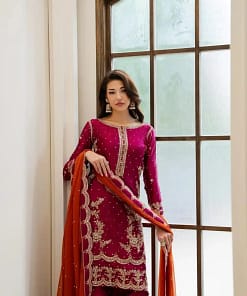 Chinon Embroidered Kurti Palazzo Set 27 Chinon Embroidered Kurti Palazzo Set - Image 6