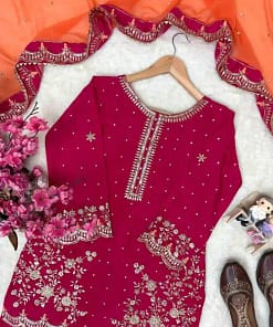 Chinon Embroidered Kurti Palazzo Set 36 Chinon Embroidered Kurti Palazzo Set - Image 15