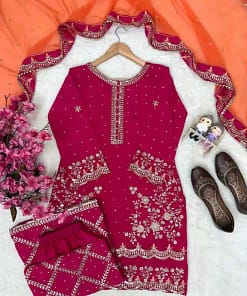 Chinon Embroidered Kurti Palazzo Set 33 Chinon Embroidered Kurti Palazzo Set - Image 12