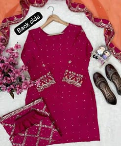 Chinon Embroidered Kurti Palazzo Set 31 Chinon Embroidered Kurti Palazzo Set - Image 10