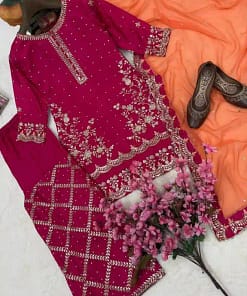 Chinon Embroidered Kurti Palazzo Set 40 Chinon Embroidered Kurti Palazzo Set - Image 19