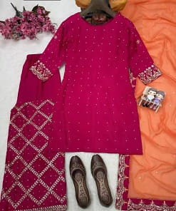 Chinon Embroidered Kurti Palazzo Set 42 Chinon Embroidered Kurti Palazzo Set - Image 21