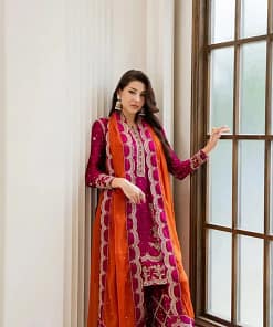 Chinon Embroidered Kurti Palazzo Set 24 Chinon Embroidered Kurti Palazzo Set - Image 3