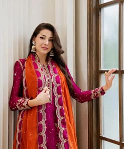 Chinon Embroidered Kurti Palazzo Set 25 Chinon Embroidered Kurti Palazzo Set - Image 4