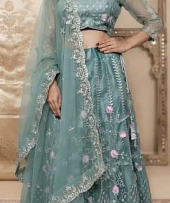 Stunning sage greenish blue net lehenga