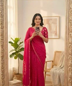 Tassar Silk Bandhani Printed Saree with Batik Blouse 11 Tassar Silk Bandhani Printed Saree with Batik Blouse - Image 2