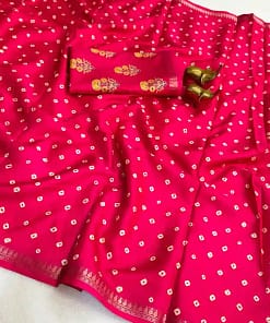 Tassar Silk Bandhani Printed Saree with Batik Blouse 17 Tassar Silk Bandhani Printed Saree with Batik Blouse - Image 8