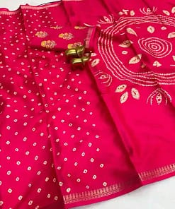 Tassar Silk Bandhani Printed Saree with Batik Blouse 14 Tassar Silk Bandhani Printed Saree with Batik Blouse - Image 5