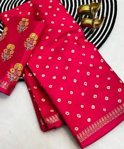 Tassar Silk Bandhani Printed Saree with Batik Blouse 13 Tassar Silk Bandhani Printed Saree with Batik Blouse - Image 4