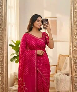 Tassar Silk Bandhani Printed Saree with Batik Blouse
