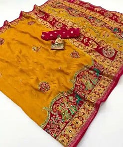 Bandhej Pure Georgette Saree with Vintage Golden Prints