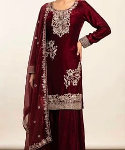 Teal Blue Fendy Silk Embroidered Sharara Suit Set 10 Teal Blue Fendy Silk Embroidered Sharara Suit Set - Image 5