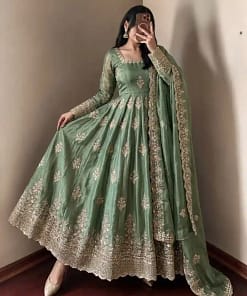 Designer Fendy Silk Gown with Sequin Embroidery Dupatta