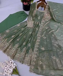 Designer Fendy Silk Gown with Sequin Embroidery Dupatta 13 Designer Fendy Silk Gown with Sequin Embroidery Dupatta - Image 2