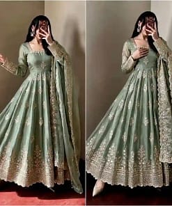Designer Fendy Silk Gown with Sequin Embroidery Dupatta 14 Designer Fendy Silk Gown with Sequin Embroidery Dupatta - Image 3