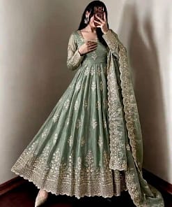 Designer Fendy Silk Gown with Sequin Embroidery Dupatta 21 Designer Fendy Silk Gown with Sequin Embroidery Dupatta - Image 10