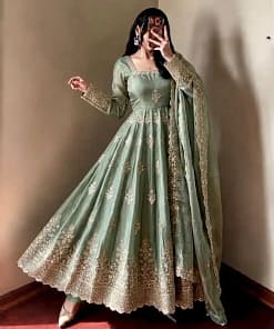 Designer Fendy Silk Gown with Sequin Embroidery Dupatta 23 Designer Fendy Silk Gown with Sequin Embroidery Dupatta - Image 12