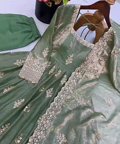 Designer Fendy Silk Gown with Sequin Embroidery Dupatta 17 Designer Fendy Silk Gown with Sequin Embroidery Dupatta - Image 6