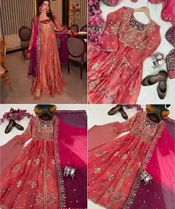 Designer Fendy Silk Anarkali Gown Set with Pant & Dupatta 19 Designer Fendy Silk Anarkali Gown Set with Pant & Dupatta - Image 7