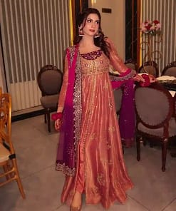 Designer Fendy Silk Anarkali Gown Set with Pant & Dupatta