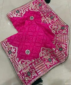 Jaipuri Bandhej Saree with Gotta Patti Work & Designer Blouse 18 Jaipuri Bandhej Saree with Gotta Patti Work & Designer Blouse - Image 9