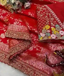 Karva Chauth Red Banarasi Jacquard Silk Saree with Designer Blouse 18 Karva Chauth Red Banarasi Jacquard Silk Saree with Designer Blouse - Image 9