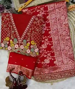 Karva Chauth Red Banarasi Jacquard Silk Saree with Designer Blouse 16 Karva Chauth Red Banarasi Jacquard Silk Saree with Designer Blouse - Image 7