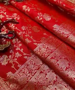 Karva Chauth Red Banarasi Jacquard Silk Saree with Designer Blouse 15 Karva Chauth Red Banarasi Jacquard Silk Saree with Designer Blouse - Image 6